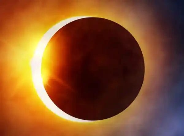 Diamond ring effect at the start of totality during a total solar eclipse.