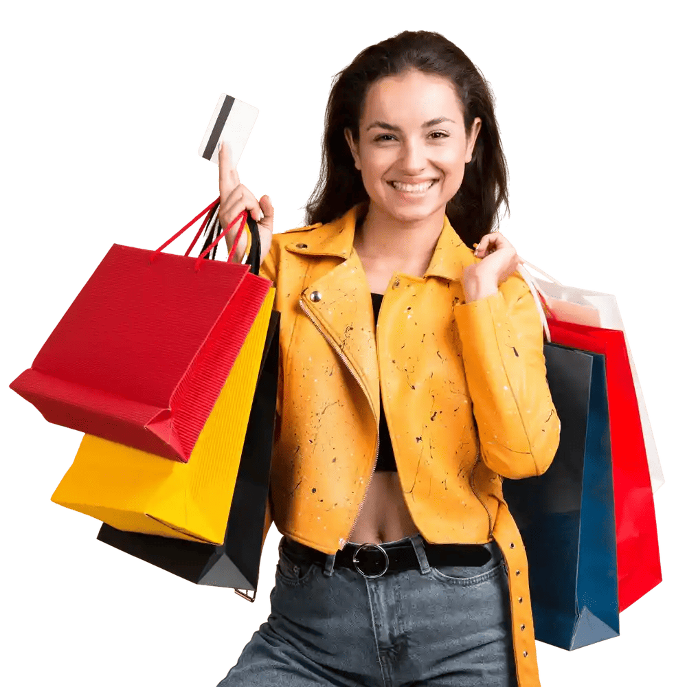 Happy shopper using phone to claim Spectrum eclipse glasses early bird pre-sale offer.