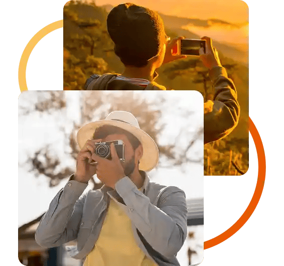 Participants taking photos during golden hour for the Spectrum eclipse photo competition.