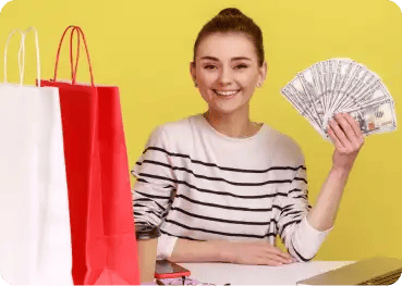 Smiling partner holding cash encouraging users to join the Spectrum affiliate program and earn commissions.